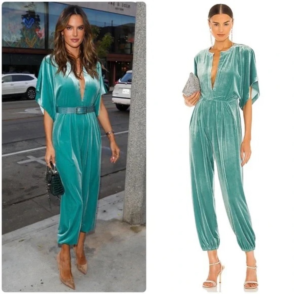 Norma Kamali Rectangle Jog Velvet Jumpsuit Vintage Mint Small